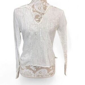 Abercrombie Sheer White Embroidered T Shirt Tunic Size Small Boho Preppy Basic